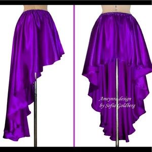 Ameynra design High Low Skirt, asymmetrical. Purple satin. Size M
